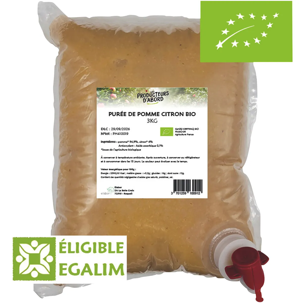 PUREE POMME CITRON BIO 3KG