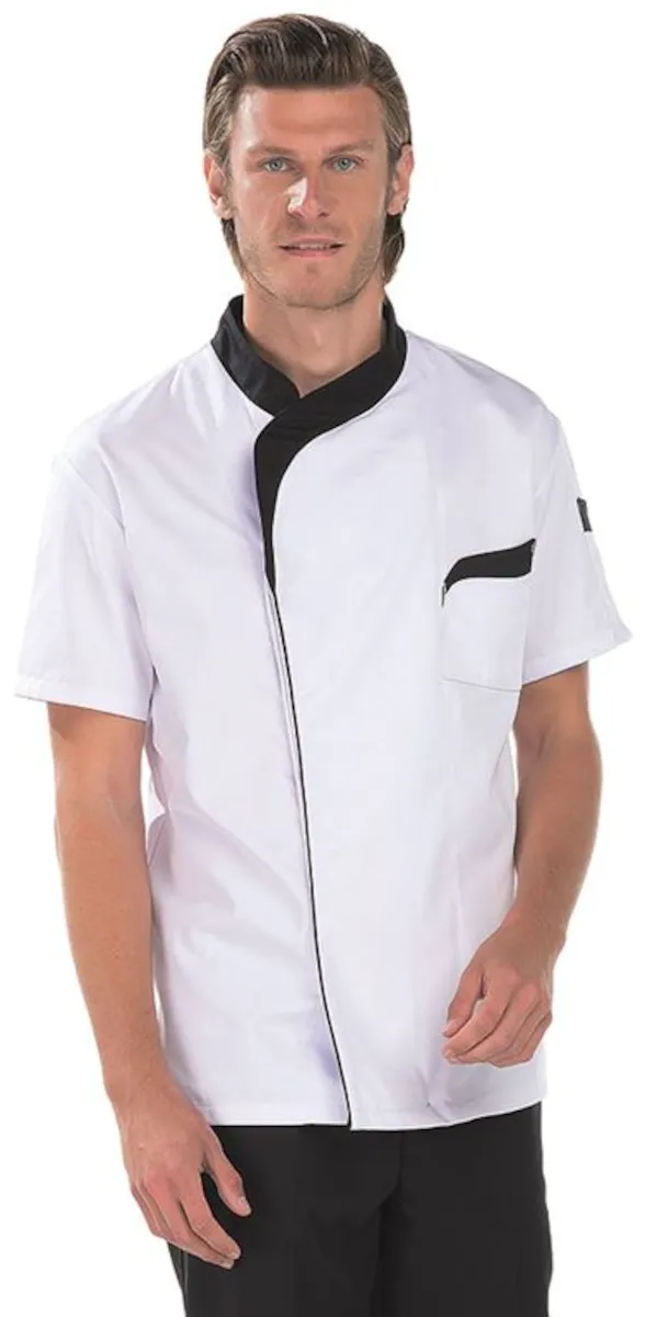 VESTE DE CUISINE JOHAN SATIN 50/50 BLANC/NOIR