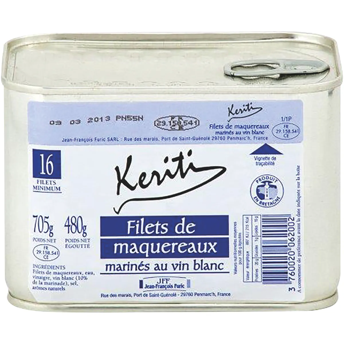 FILETS DE MAQUEREAUX MARINES AU VIN BLANC - BOITE 3/1