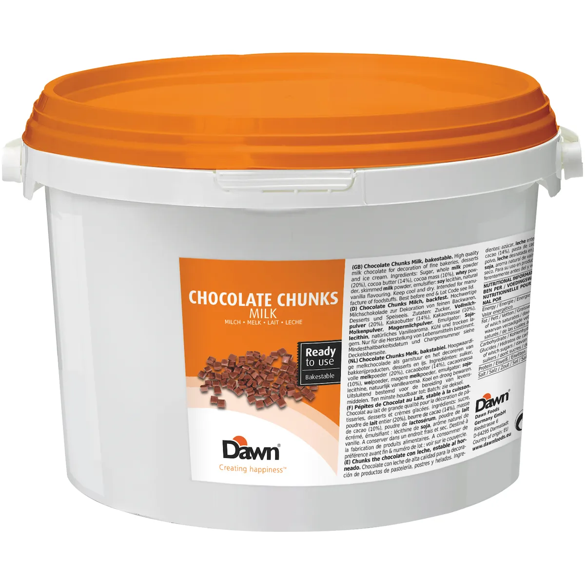 CHUNK - PEPITE CHOCOLAT LAIT - SEAU 3,75KG - DAWN