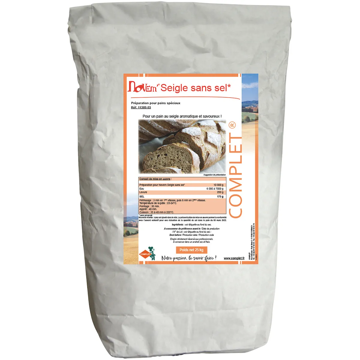 PAINS SPECIAUX NOVEM SEIGLE SANS SEL SAC 25 KG