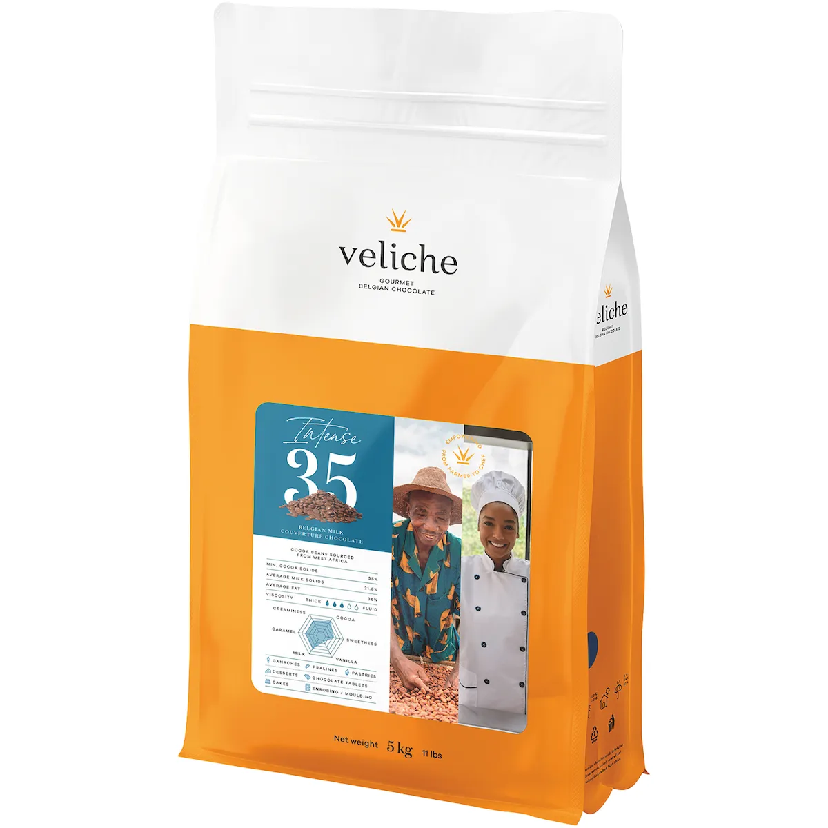 CHOCOLAT DE COUVERTURE LAIT DOT BELGE -INTENSE 35 SAC 5KG