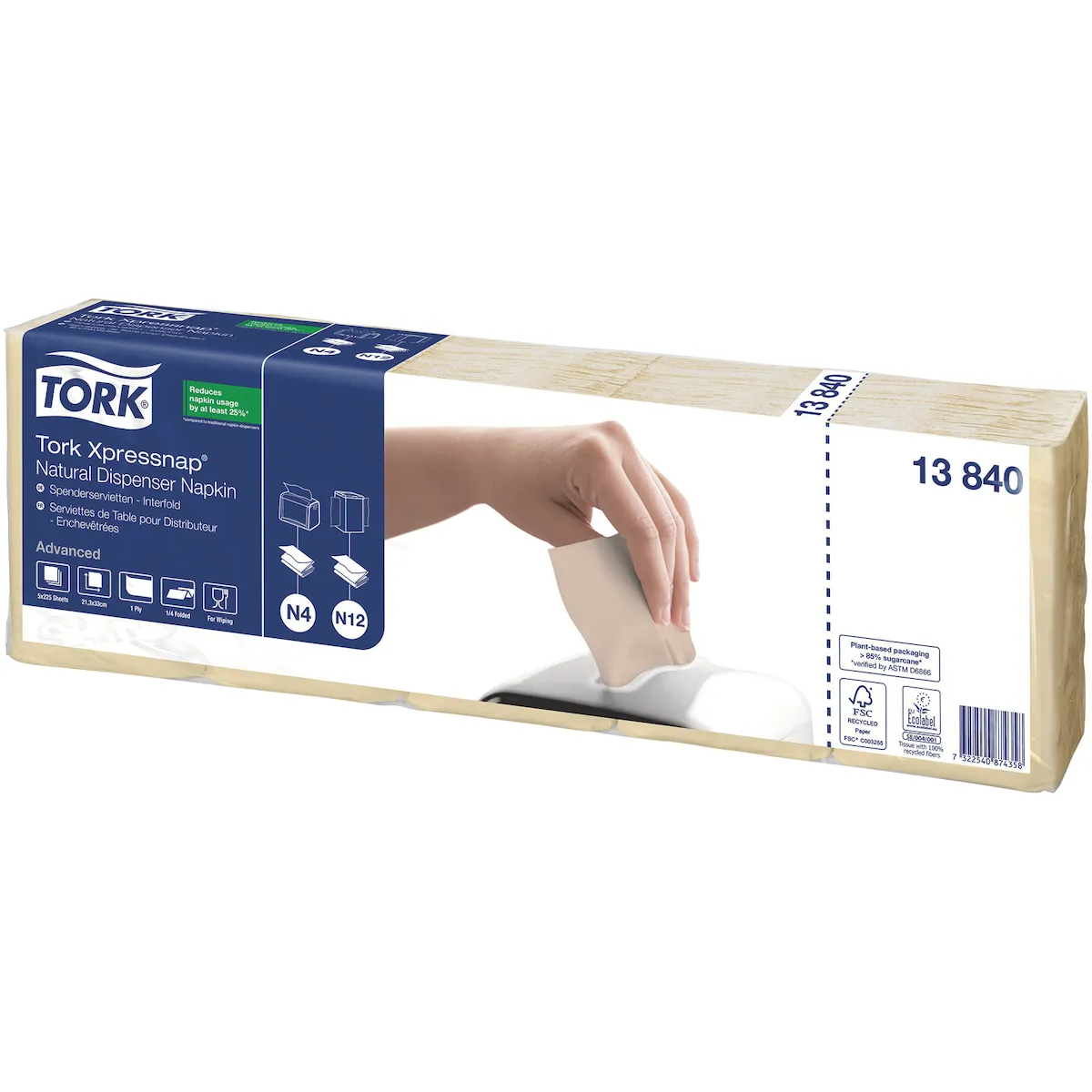 SERVIETTE OUATE 1 PLI 21,3X33CM NATURE N4 - TORK - CARTON DE 9000