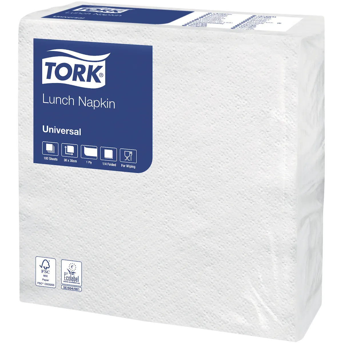 SERVIETTE OUATE 1 PLI 30X30CM BLANCHE ECOLABEL - TORK - CARTON DE 2800