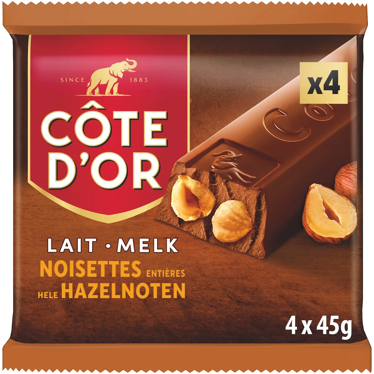 BÂTON LAIT NOISETTES ENTIERES - 4X45G