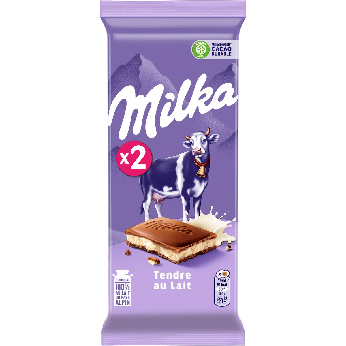 MILKA TENDRE AU LAIT 2X100G